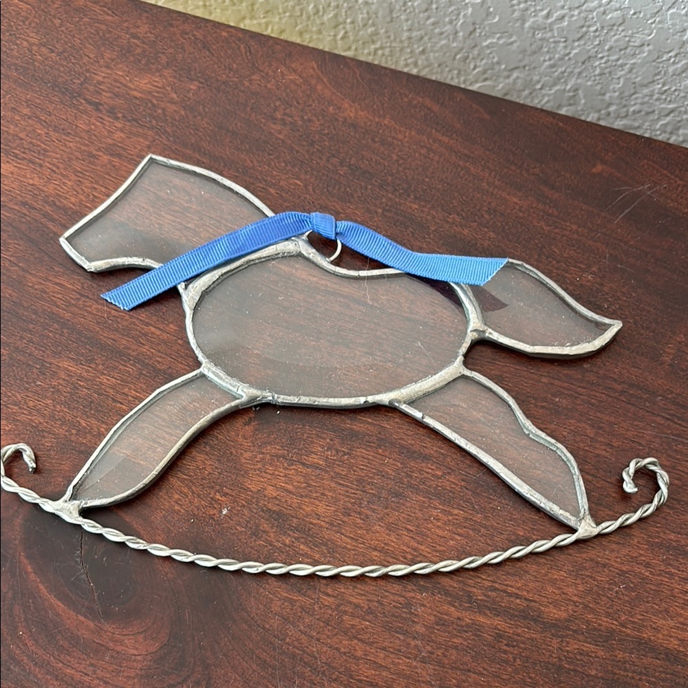 Delicate glass and metal rocking horse window hanging